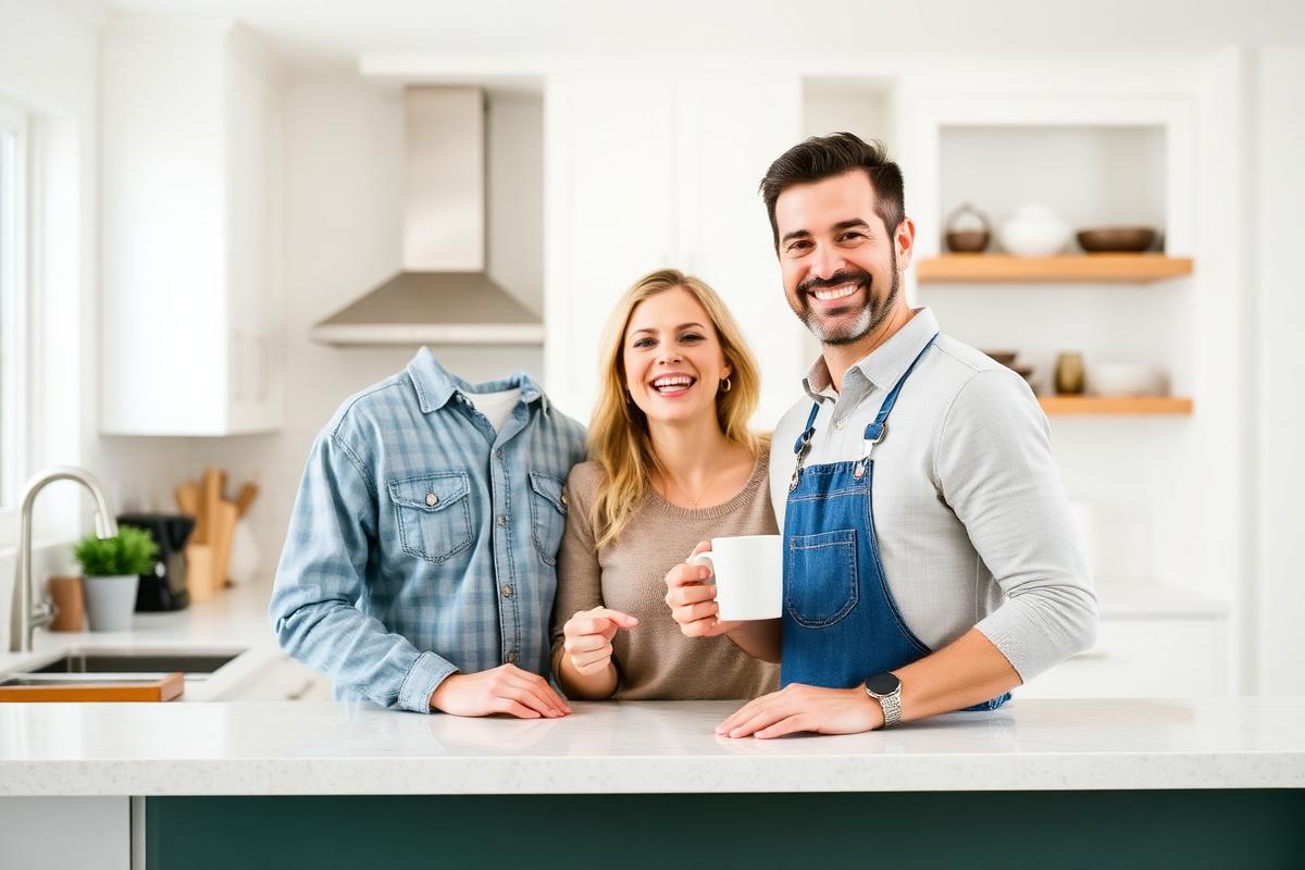 Happy clients in their newly remodeled kitchen